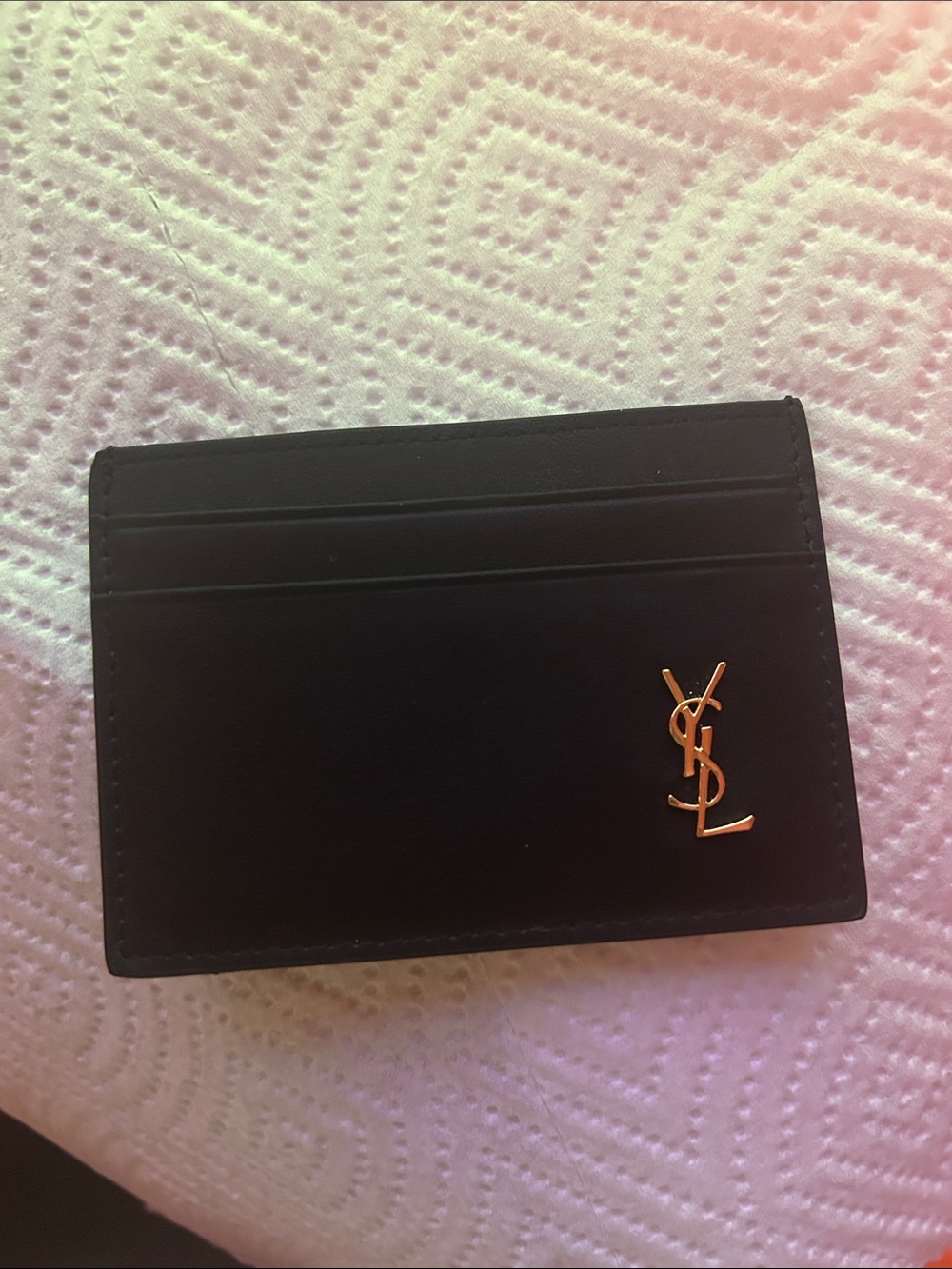 Saint Laurent Black Leather Card & Key Holder with Gold YSL Emblem